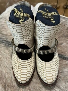 Freebird White Snake-Embossed Leather Boots Booties  FOR SALE OR TRADE
